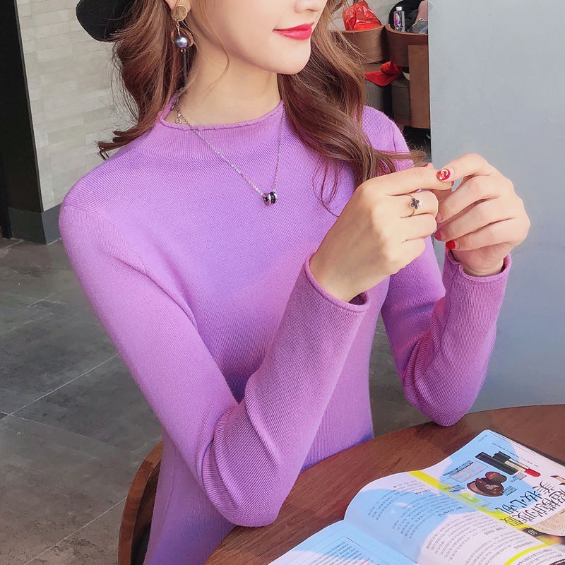 Áo sweater Tay Dài Dáng Ôm Lõi Sợi Bơ Màu Xanh Lá Mùa Thu Phong Cách Mới Dành Cho Bạn Nữ