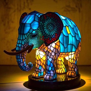 3D Animal Lamp Animal Table Lamp Series Stained Glass Animal Print Table Lamp Vintage Animals Table Lamp Home Decorations Bohemian Resin Animal Lamps for Living Room