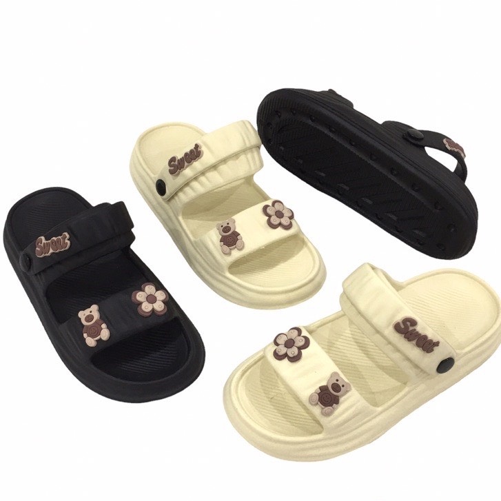 Dép Sandal Nữ, Dép Nữ Đế Cao Dán Sticker Hình Gấu SWEET Siêu Đẹp