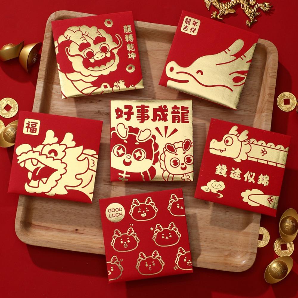 Set 6 Phong Bì Đỏ In Họa Tiết Hoạt Hình Sáng Tạo