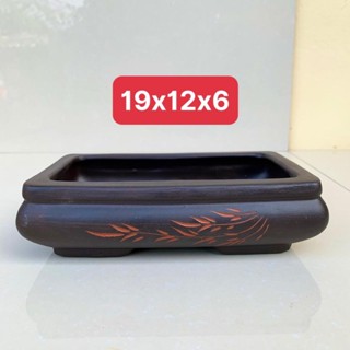 GV. Chậu Chữ nhật bonsai cây kiểng sen đá màu đen SP704