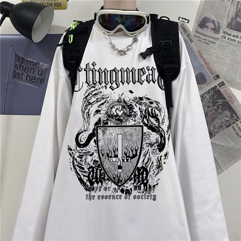 Áo Thun Tay Dài Dáng Rộng In Chữ Phong Cách hip hop Cho Nam