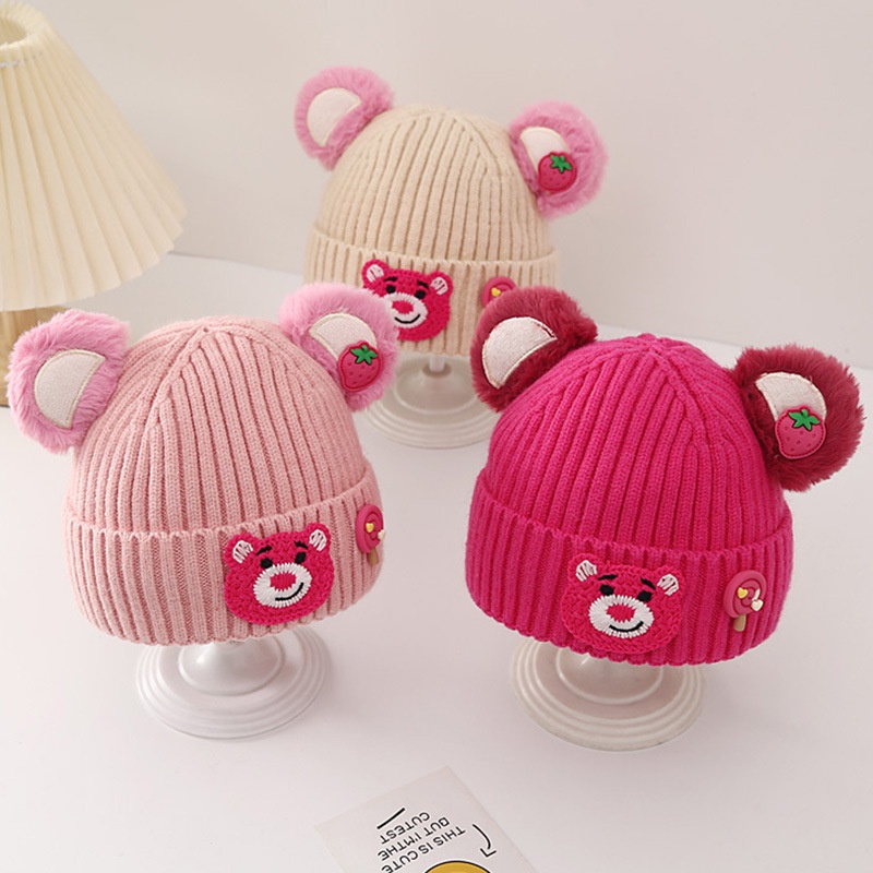 Sq2 Mũ Len Dệt Kim Hình Gấu Dâu Tây Dễ Thương Chống Gió Giữ Ấm Thời Trang Và Giải Trí