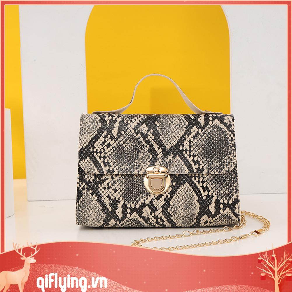 Túi Xách Đeo Vai Bằng Da pu Hình Vuông Nhỏ In Họa Tiết Da Rắn Phong Cách vintage