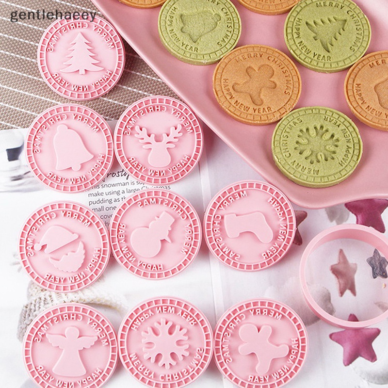 Bộ 9 Khuôn Cắt Bánh Quy Hình Tròn In Nổi Họa Tiết Giáng Sinh diy