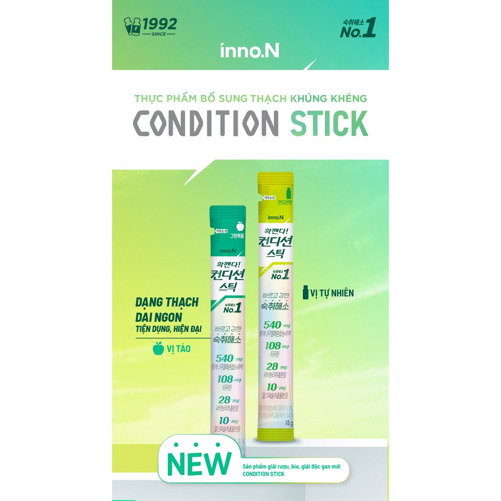 Thạch Giải Rượu Khúng Khéng Condition Stick - Vị Táo Hộp 10 Stick DATE MỚI