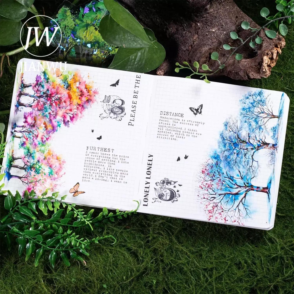 Jianwu Set 10 Tấm Nhãn Dán Hình Cây Cối Lá Lắc Hạt Vỏ Sò Nhẹ Nhàng Sáng Tạo diy