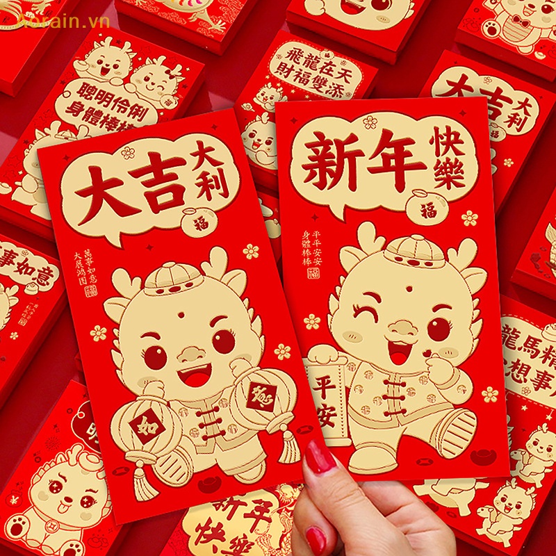 Set 6 Bao Lì Xì Đỏ Đựng Tiền Mừng Năm Mới Phong Cách Trung Hoa Trang Trí Nhà Cửa {cny