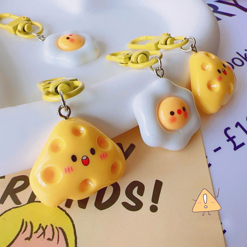 Dễ thương trứng luộc mặt dây chuyền phô mai móc khóa vui nhộn kawaii phim hoạt hình mô phỏng thực phẩm móc chìa khóa đồ chơi trẻ em quà tặng khuyến mãi mới