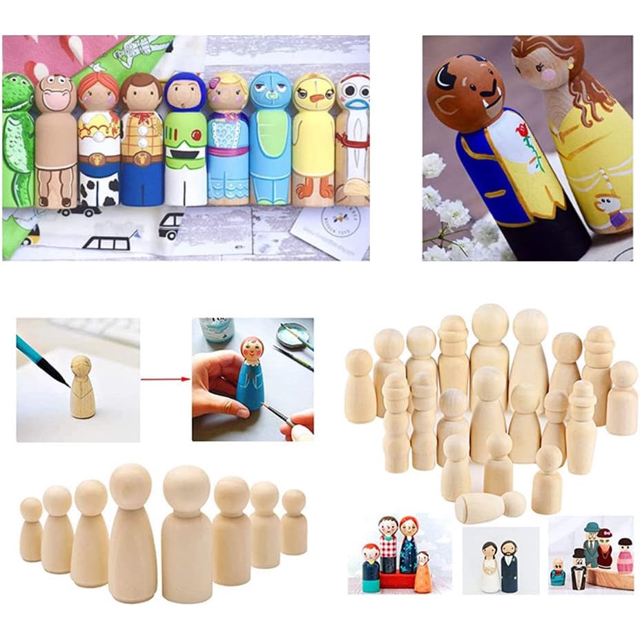 50 PCS UNFINISHED WOODEN PEG DOLL FOR DIY PAINTING NATURAL WOOD DOLL BODIES FIGURES DECORATIVE PEG PEOPLE FOR KIDS ARTS CRAFTS