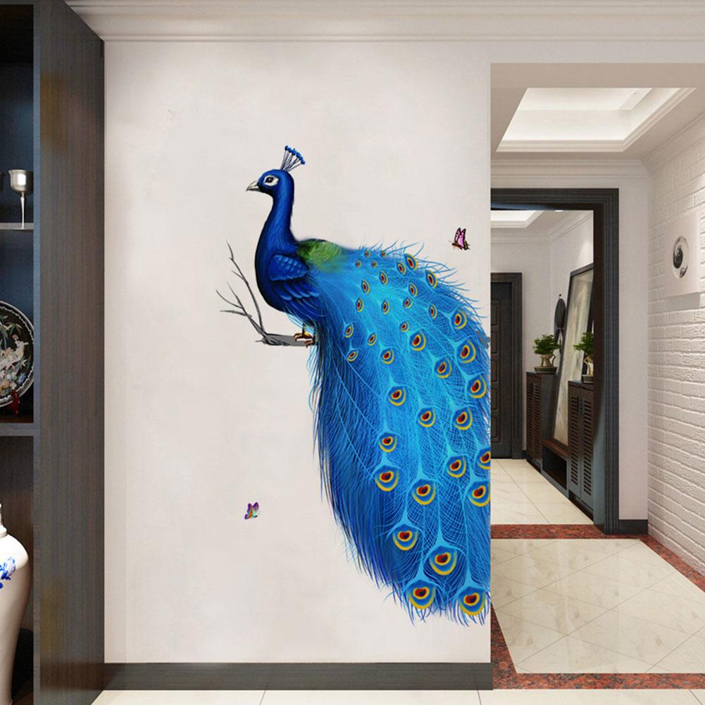 Decal dán tường Tự Dính Họa Tiết Chim Công Màu Xanh Dương h4b5