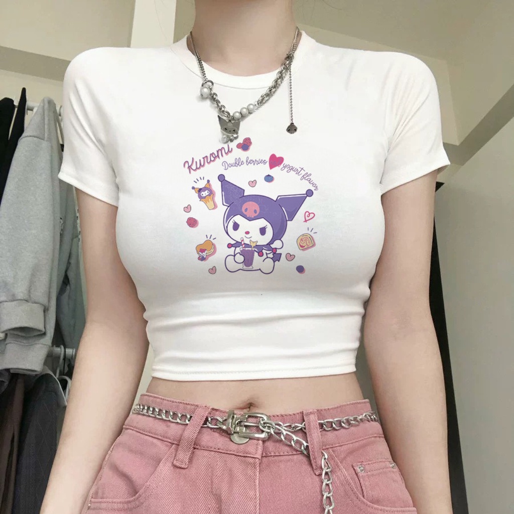 Áo croptop tay ngắn PINKSTORE29 in hình Kuromi Tím cực chất A5945