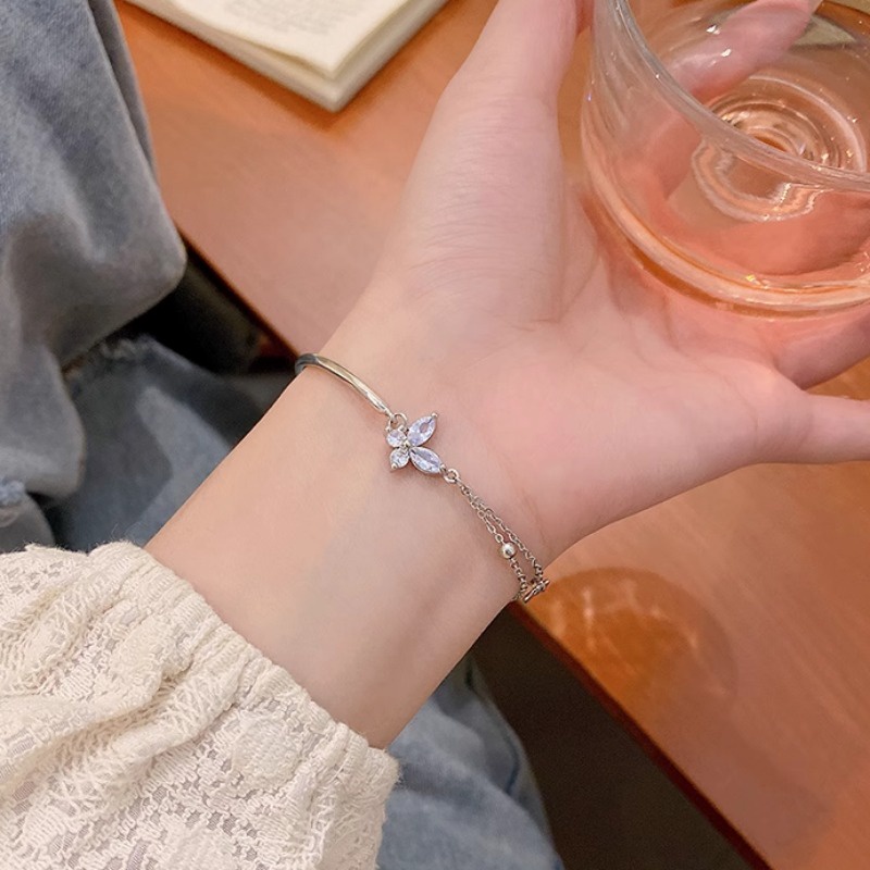We Flower Vòng Tay Dây Xích Phối Mặt Hình Bướm Bằng Bạc Kiểu Hàn Quốc Lãng Mạn Cho Nữ