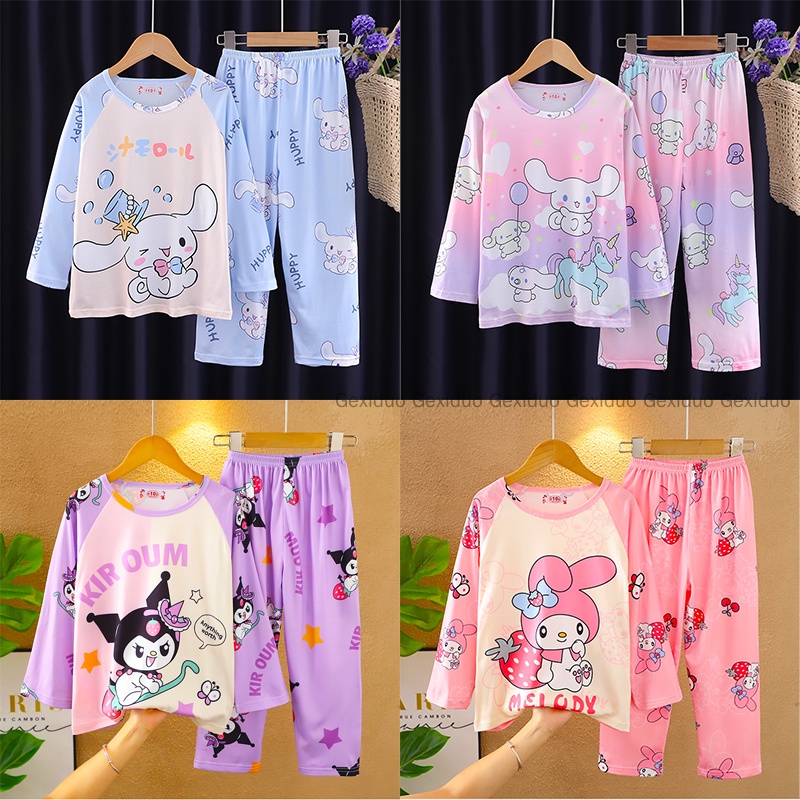 Bé Gái Bộ Đồ Ngủ Cinnamoroll Dễ Thương Đồ Ngủ Hoạt Hình Giai Điệu Cho Bé Homewear Mỏng Dài Tay Cổ Tròn Áo Ngủ Trẻ Em Bộ Đồ Ngủ