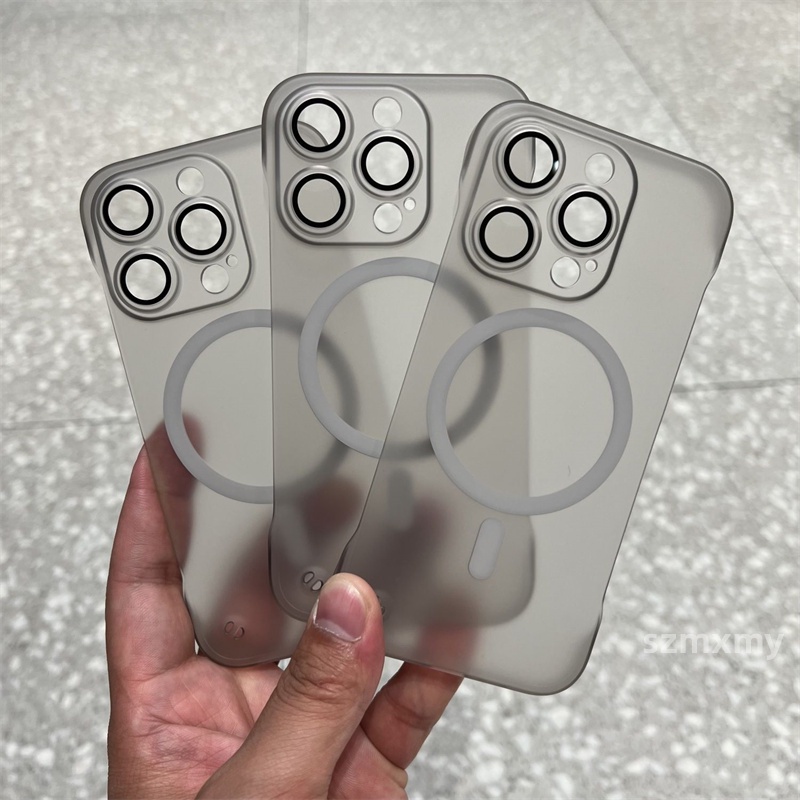 Mờ / matte Ốp Điện Thoại acrylic Trong Suốt Mặt Nhám Từ Tính Bảo Vệ lens Cho iphone 15 13 14 12 pro max 15plus