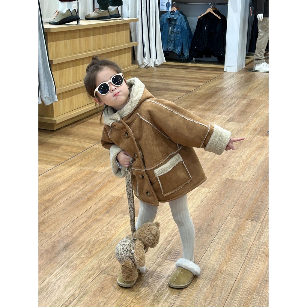 Áo khoác dạ nỉ lót lông bé gái AG813 sz 90-140, thời trang trẻ em mùa đông 2023
