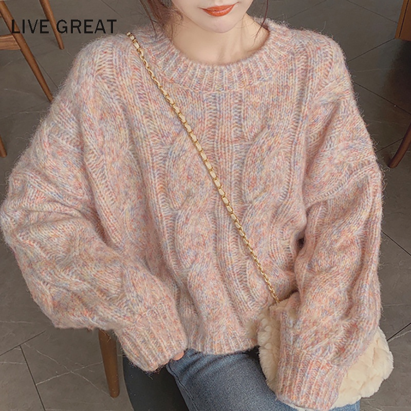 Áo sweater Dệt Kim Dáng Rộng Màu Hồng Ngọt Ngào Cho Nữ
