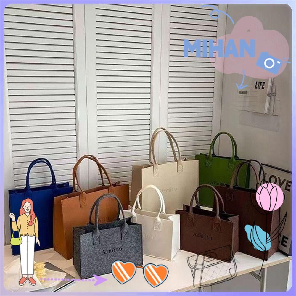 Mihan1 1 Túi Xách Đeo Vai Bằng Vải Nỉ Sức Chứa Lớn Màu Trơn Đơn Giản Size s / m / l Dành Cho Bạn Nữ Mang Theo Du Lịch