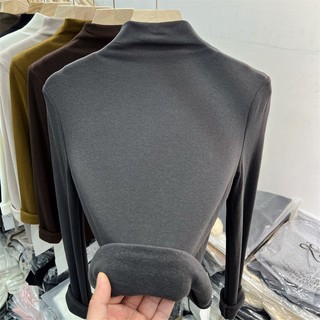Hàng Châu Âu Áo Thun Tay Dài Cổ Lọ Màu Trơn Sang Trọng Giữ Ấm Mùa Thu Đông Phong Cách Mới Cho Nữ ins