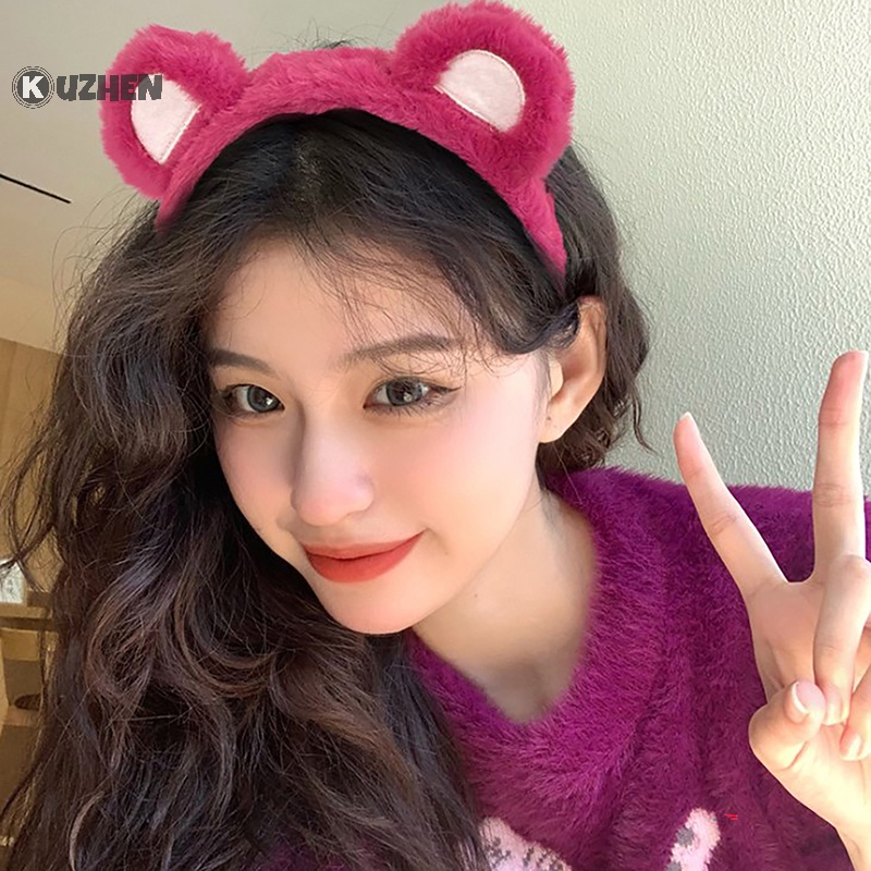 Kuzhen Băng Đô Cài Tóc Rửa Mặt Phủ Lông Chống Trượt Dòng lotso Dâu Tây Gấu disney Đáng Yêu Làm Quà Tặng Cho Bé Gái
