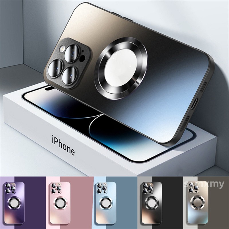 Ốp Điện Thoại Bằng Titan Mặt Kính Từ Tính Chống Dấu Vân Tay Bảo Vệ Ống Kính Máy Ảnh Cho iphone 15 13 12 14 pro max