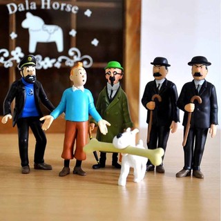 6Pcs The Adventures of Tintin Snowy Captain Haddock Thompson Figure Gift