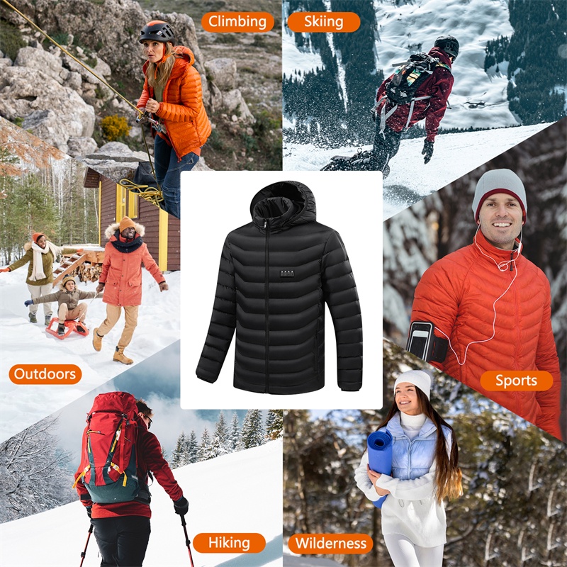 Áo Khoác cotton Sưởi Ấm Có Mũ Trùm Đầu Màu Đen / Xanh Dương Có Cổng Sạc usb Cho Nam