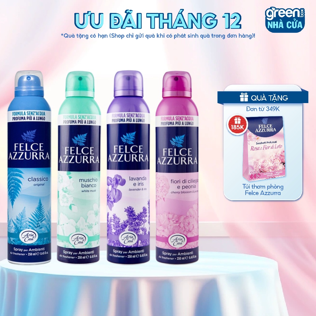 Xịt Thơm Phòng Khử Mùi FELCE AZZURRA 250ml Hương Nước Hoa Dịu Nhẹ Thư Giãn, Lưu Hương Thơm Lâu Tươi Mát