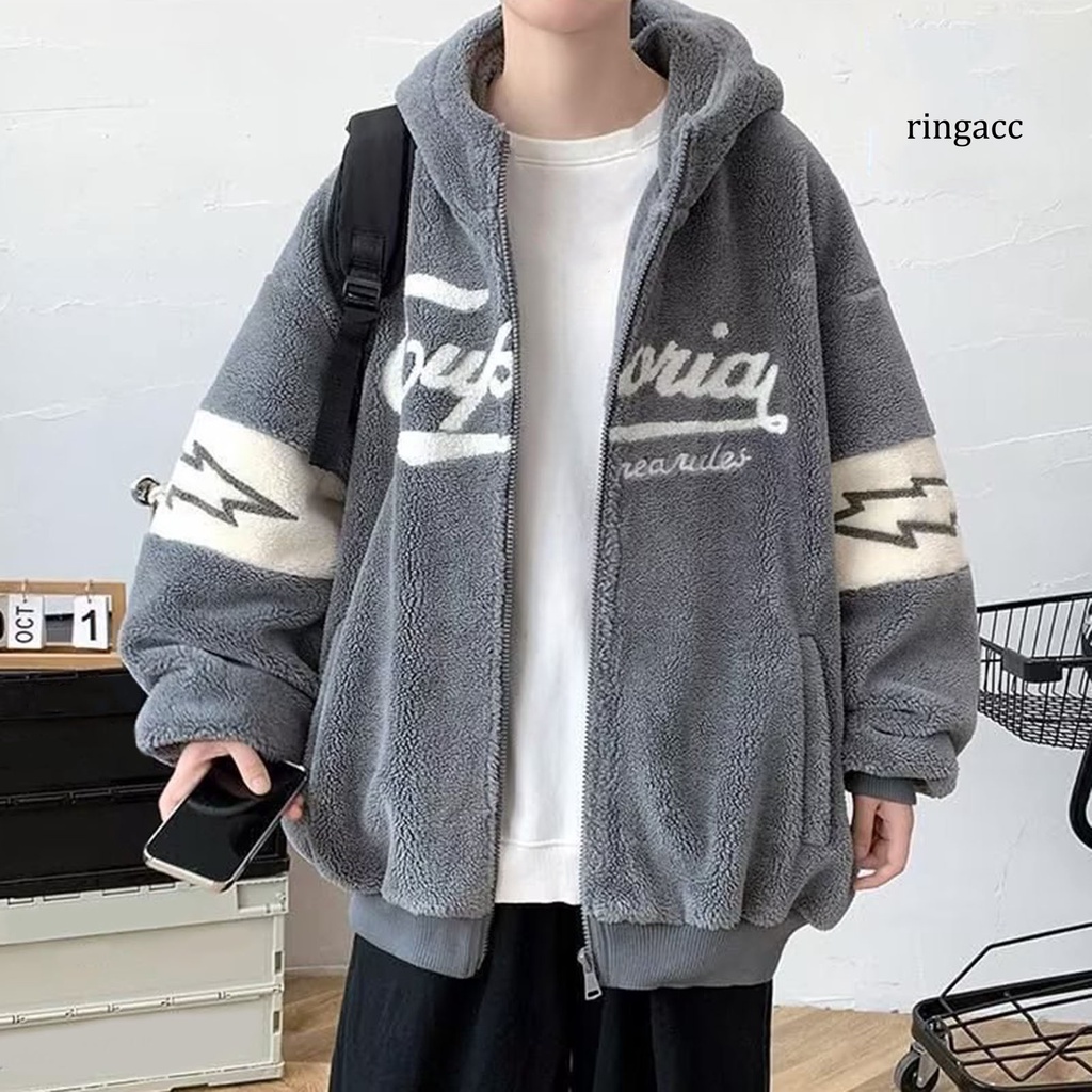 Áo Khoác cardigan Tay Dài Có Nón Trùm Khóa Kéo Trang Trí Chữ Trang Trí Dày Dặn Ấm Áp Mùa Thu Đông Cho Nam