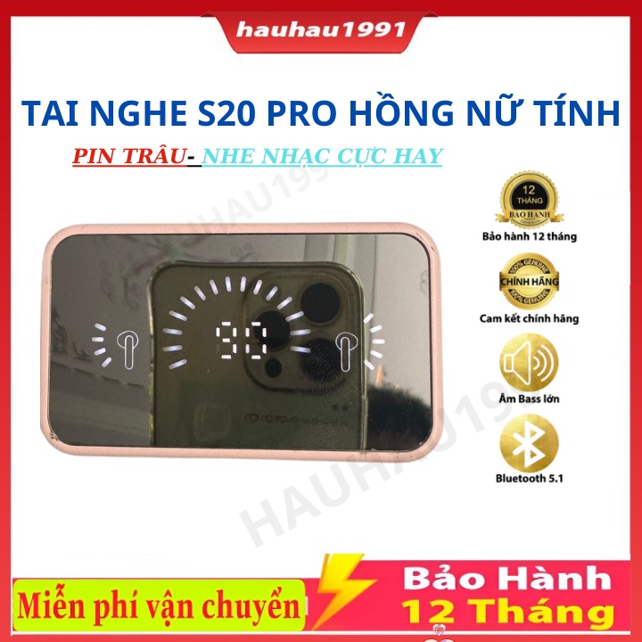 Tai nghe Bluetooth không dây S20 Mirror mới 5.2 Mini Bass Căng hai tai Invisible Chế độ chờ siêu dài, Bảo Hành 12 Tháng