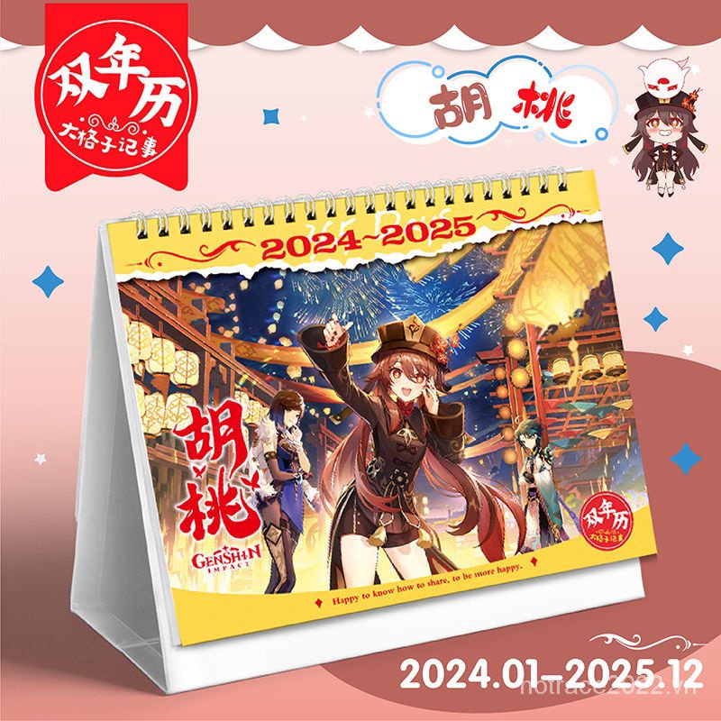 ★Genshin Impact★ Scaramouche&Xiao&Raiden Shogun&Hutao&Kazuha Lịch Để Bàn Năm 2024-2025 Thiết Kế Xinh Xắn
