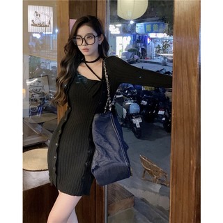Đầm Nữ Dài Tay Cổ Tròn Thời Trang Hàn