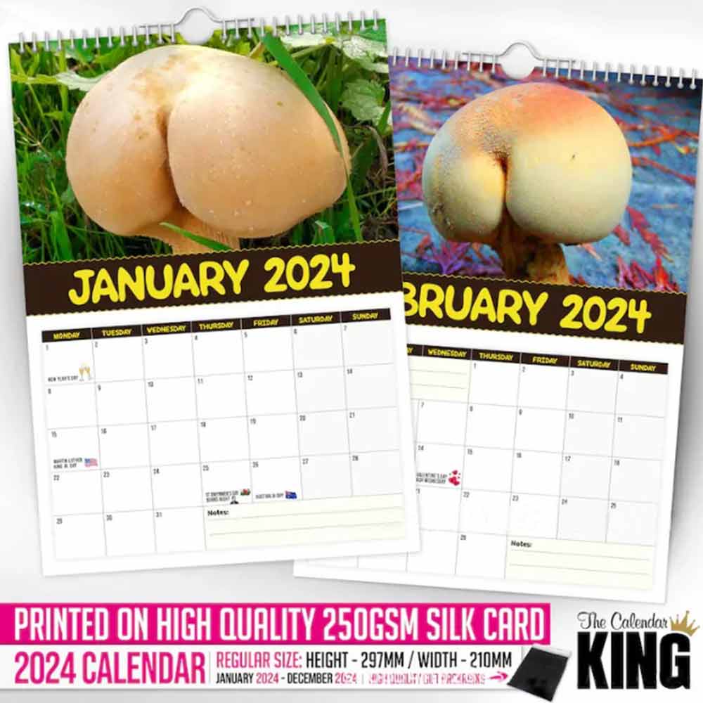 Mushroom Calendar 2024 World's Greatest Mushroom Wall Calendars 2024 Funny Butts Shape Planner Calendar