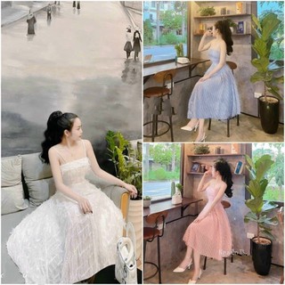 Đầm 2 dây xòe lông vũ 3 màu ngọt ngào nàng thơ sẵn mút cao cấp NHƯ Ý