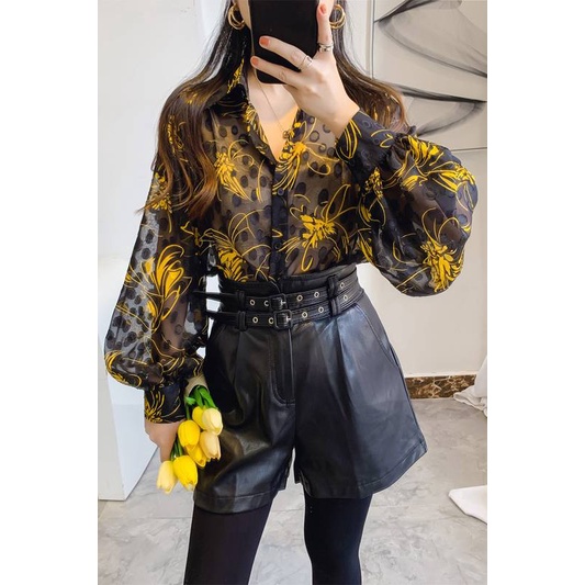 Áo Sơ Mi chiffon Tay Phồng Dáng Rộng Thêu Họa Tiết Thời Trang Thu Đông Hàn Quốc 2020 Dành Cho Bạn Nữ