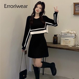 Erroriwear Nữ Váy Giữa Màu Sắc Tương Phản Mới Tính Khí Nối Váy Hai Mảnh Giả
