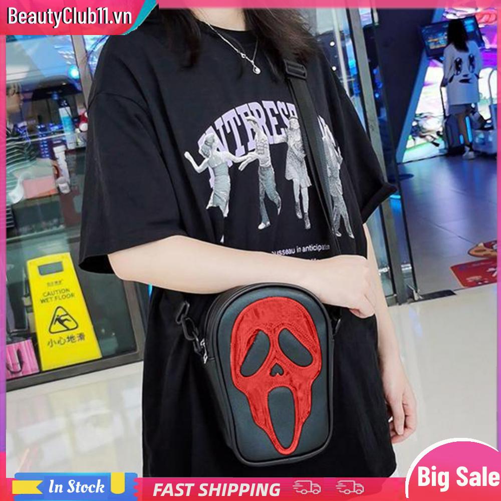 Túi Đeo Chéo Vai unisex Hình Đầu Lâu (Màu Đỏ)