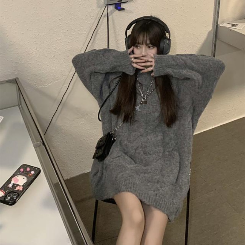 Áo sweater chui đầu dáng rộng màu sắc đơn giản phong cách retro Hàn Quốc cho nữ