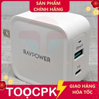 Củ sạc siêu nhanh 2 cổng sạc ravpower rp- pc133 cpcn002 gan tech pd3.0 65w sạc nhanh điện thoại máy tính - b
