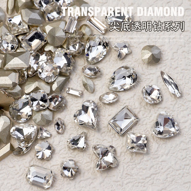 Manicure k9 Phụ Kiện Trang Sức Móng Tay Trong Suốt Kim Cương Hình Vuông / Bướm / Giọt Nước Mỡ Đính Kim Cương Trắng