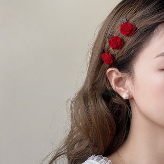 Kẹp Tóc Mini Đính Hoa Trà Đỏ Cho Nữ