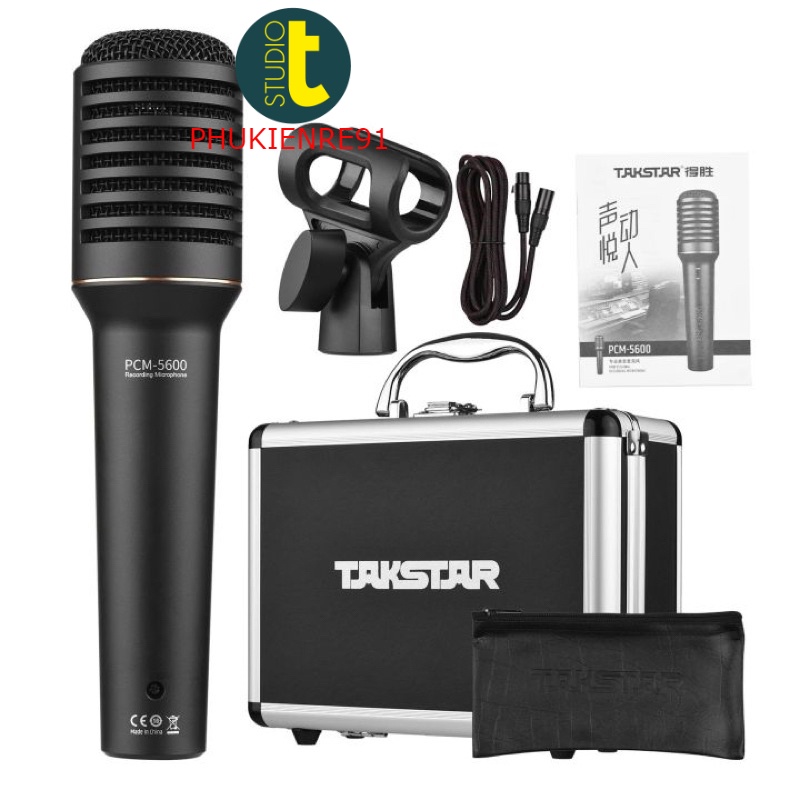 Micro Takstar PCM 5600 Thu Âm Chuyên Nghiệp Cầm Tay, Mic Phòng Thu, Livestream Karaoke Online Kèm Dâ