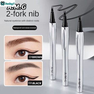 Mỹ phẩm trang điểm mắt Amg Bút kẻ lông mày dưới không thấm nước Bút kẻ mắt Bút chì kẻ lông mày 2 đầu nĩa Phác thảo tinh xảo Bút kẻ mày dạng lỏng màu đen và nâu Bút chì kẻ mày dạng lỏng heby1
