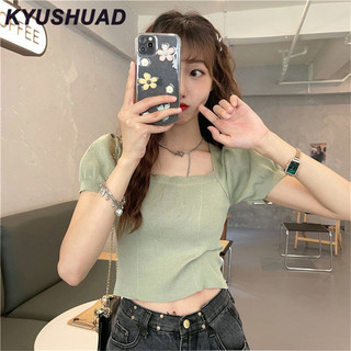 Áo Dệt Kim Ngắn Tay Cổ Vuông Thời Trang Hàn Quốc Cho Nữ