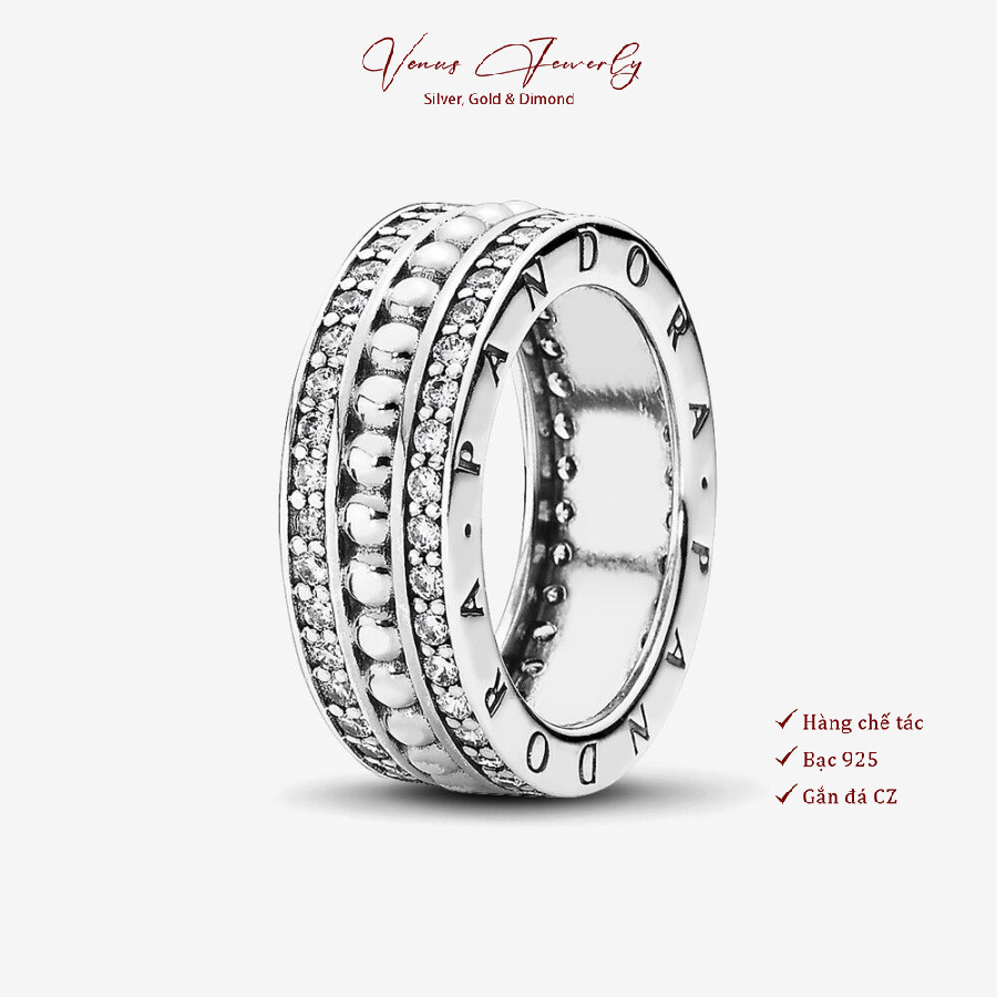 Nhẫn bạc 925 chấm bi 2 viền đá cz tấm- Venus Jewerly- MSP R011