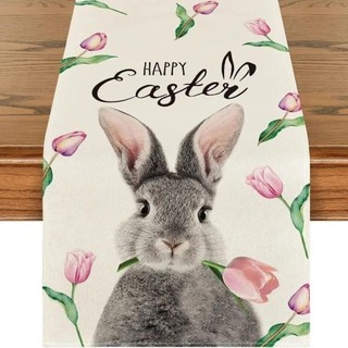 Benytro Easter Rabbit Table Runner, Bunny Egg Farmhouse Easter Table Flag, Easter Egg Trang Trí Happy Easter Linen Table Runner Gathering