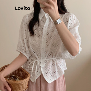 Lovito Áo sơ mi thêu trơn thông thường dành cho nữ LNM74084
