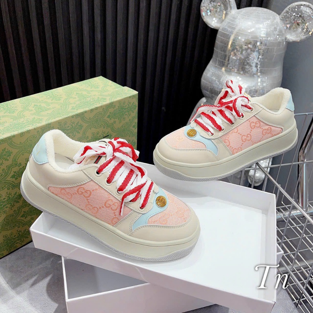Giày Thể Thao Guuci Nữ Màu Hồng Kem, Sneakers GC Mẫu Mới Nhất Fullbox