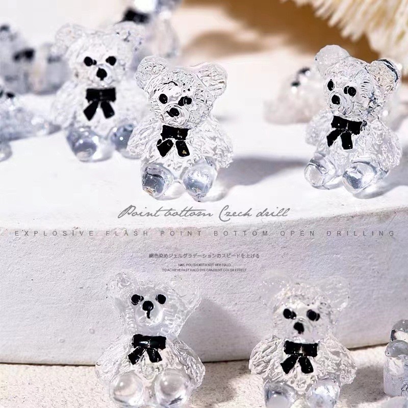 Set 20 Phụ Kiện Trang Trí Móng Tay 3d Hình Gấu Trắng Đen Dễ Thương diy