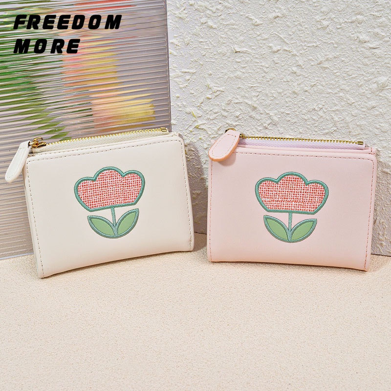 Dễ Thương Ví Gấp Bằng Da pu Có Khóa Kéo Với Ngăn Đựng Tiền Xu Họa Tiết Thêu Hoa